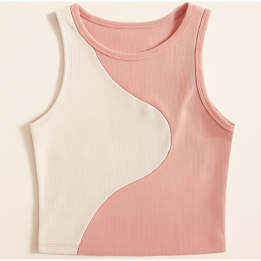 SHEIN Colorblock Ribbed Tank Top Size S Pink Cream Sleeveless Cropped Shirt